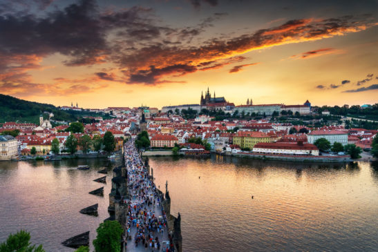Sunset in Prague cityscape