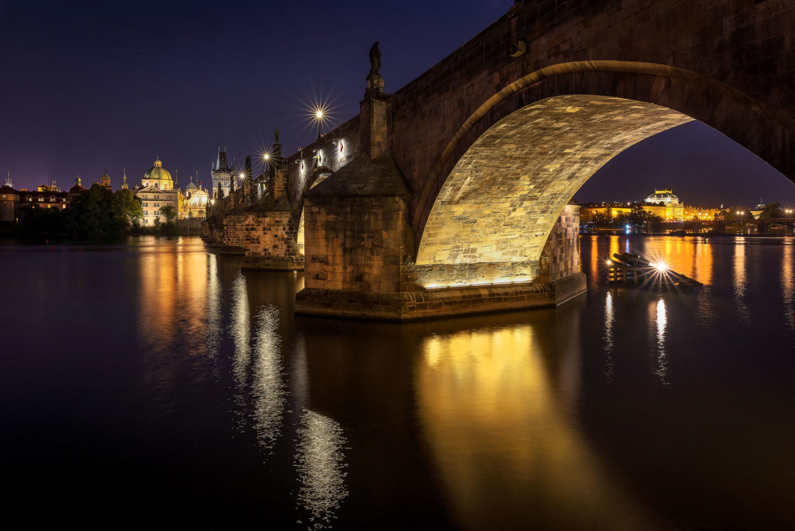 Charles Bridge reflection Prague cityscape
