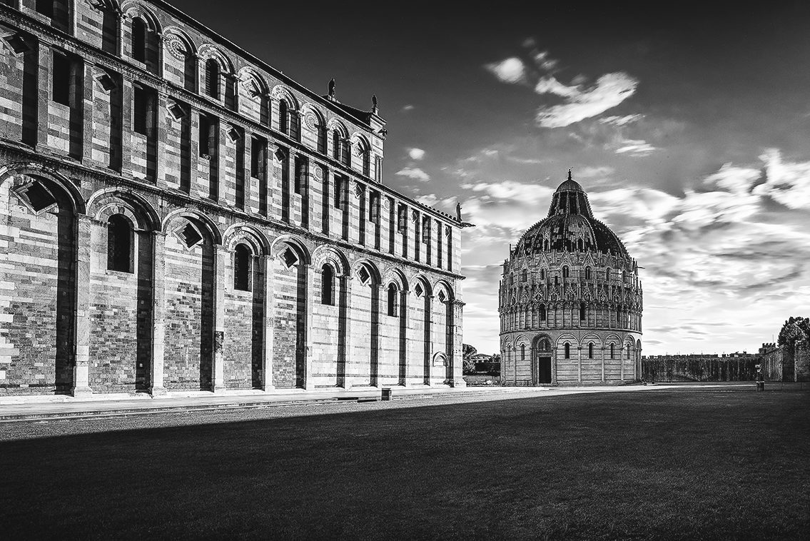 Pisa Baptistery Italy black and white