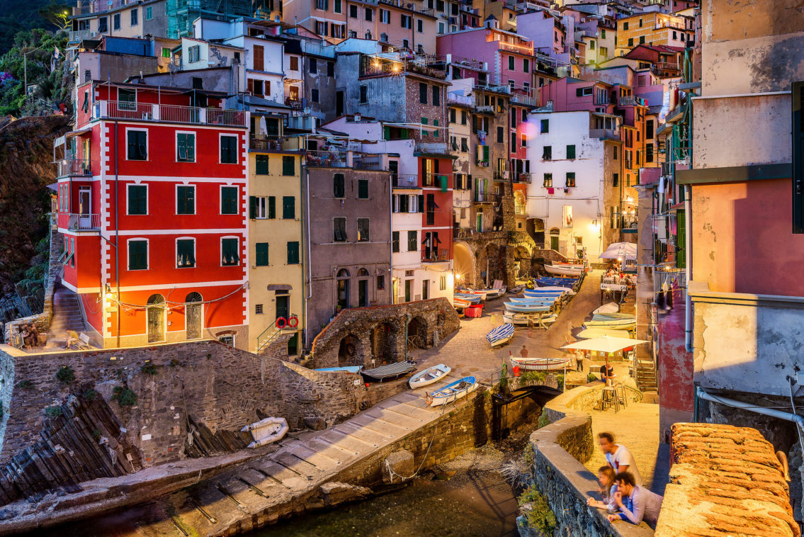 Riomaggiore at night Cinque Terre Italy cityscape